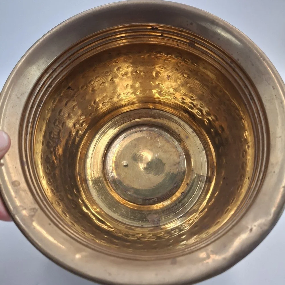 Vintage Hand Crafted Solid Brass Hammered Bowl Planter Pot India Decor 7